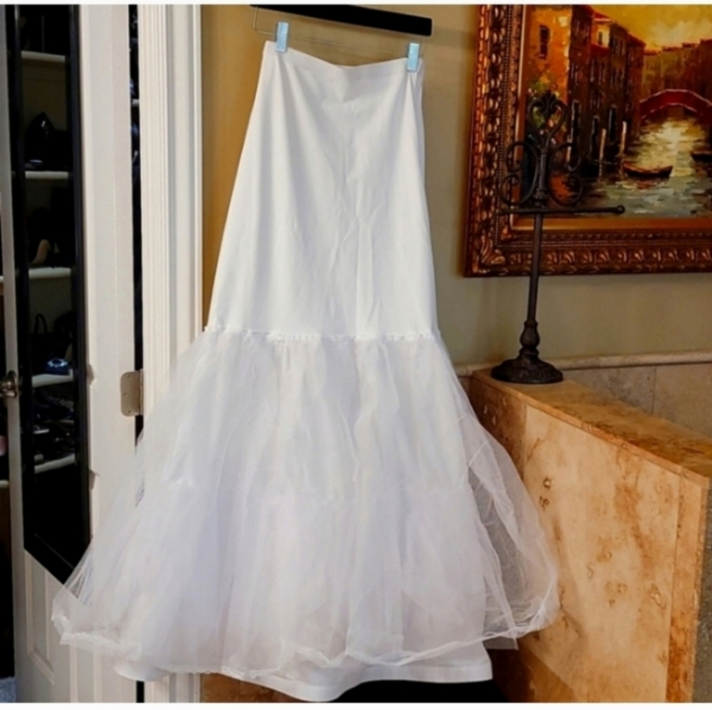 David's Bridal White Maxi Skirt with Tulle Mermaid Hem